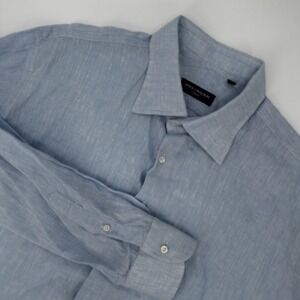 Spier Mackay Classic Mens Light Blue Linen Button Down Dress Shirt Size‎ 17.5 36